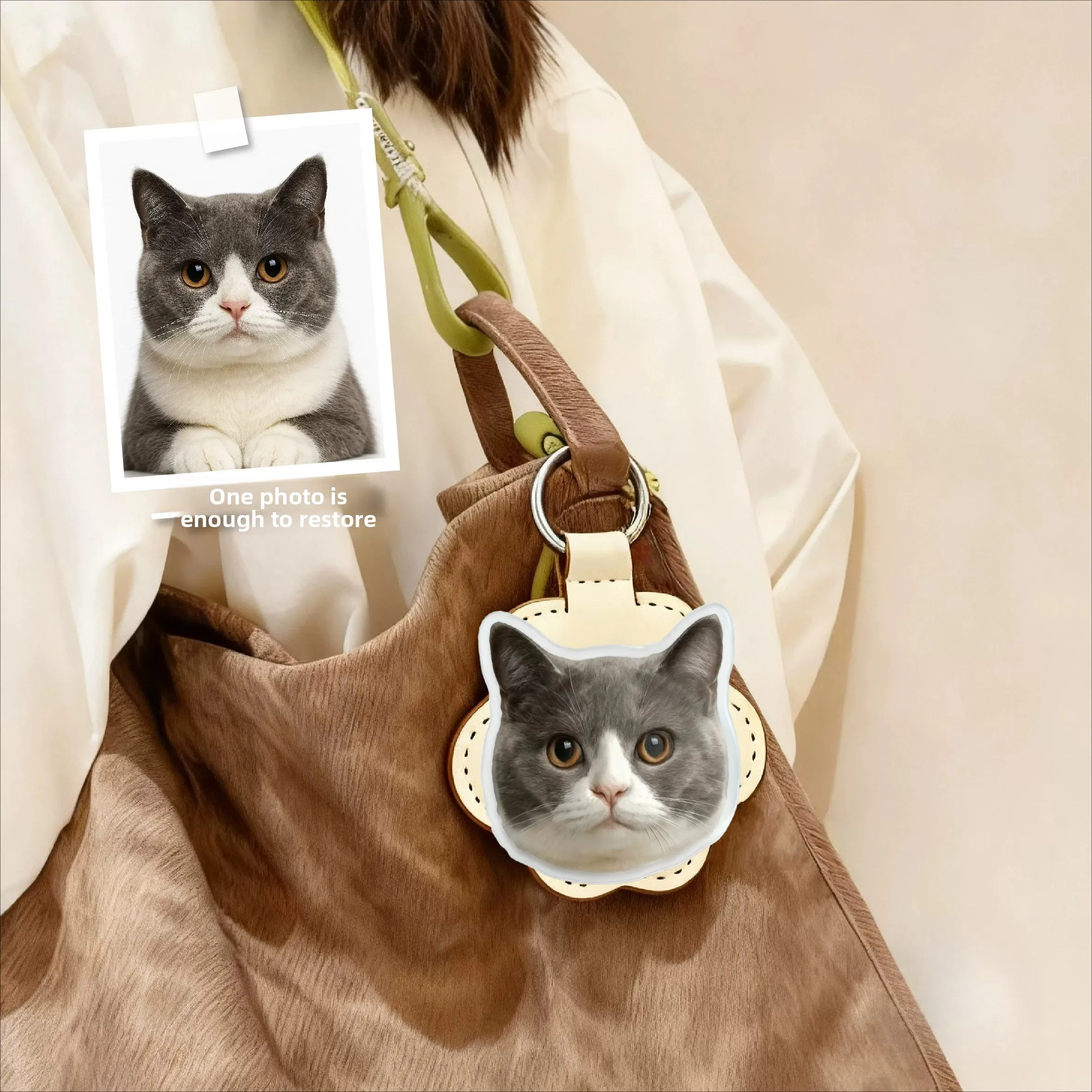 Custom Pet Keychain Embossed 3D Leather Hanging Pendant Cat Dog Gift Birthday Present