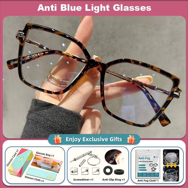 CLLOIO Premium Quadratische Cat Eye Lesebrille Mode Damen Großer Rahmen Myopie Brille Anti Blaues Licht Brillen 3