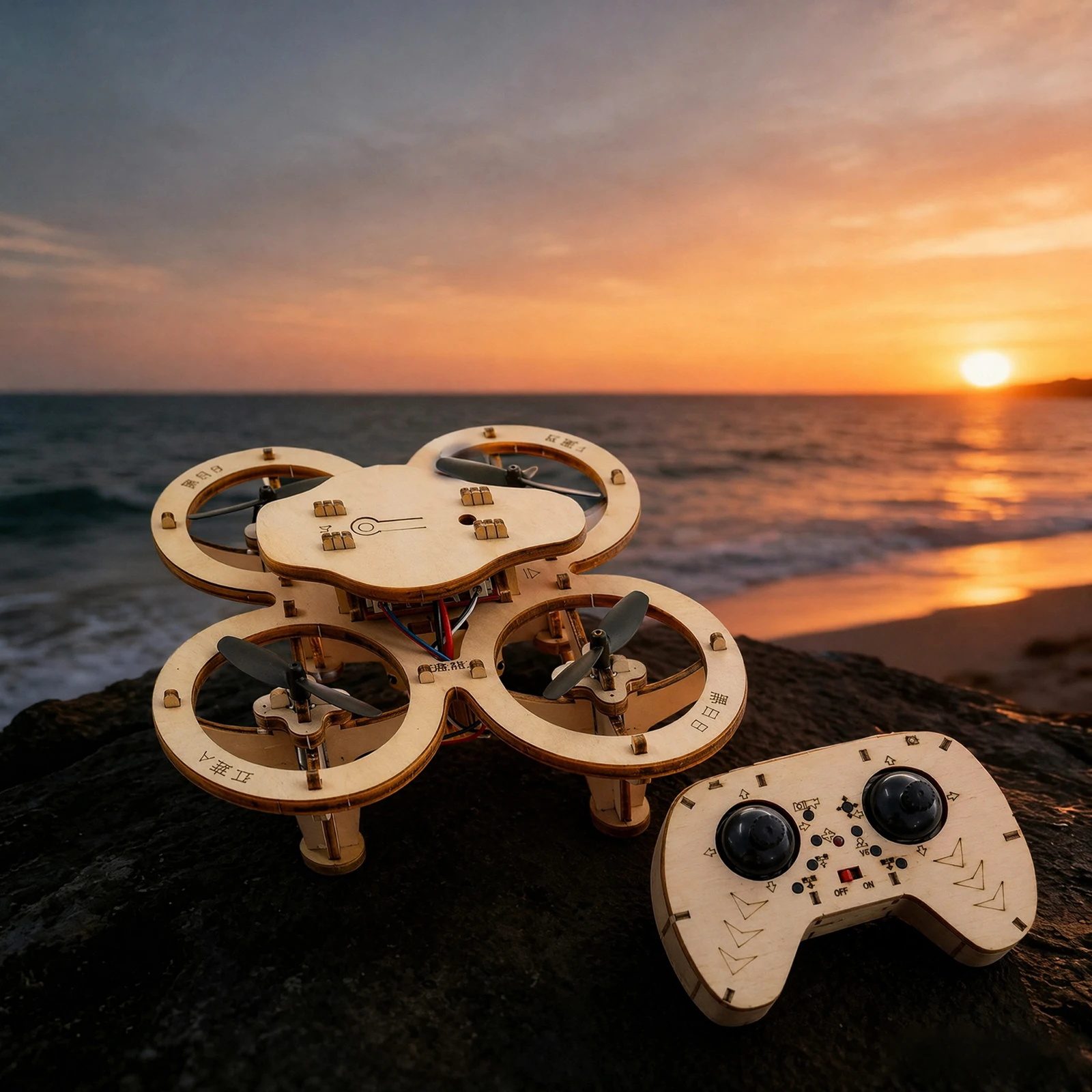 DIY Wooden Quadcopter Drone Kit with 2.4G Remote Control Wood Drones Puzzle Model Kit for Festivals Campus Competitions Prizes