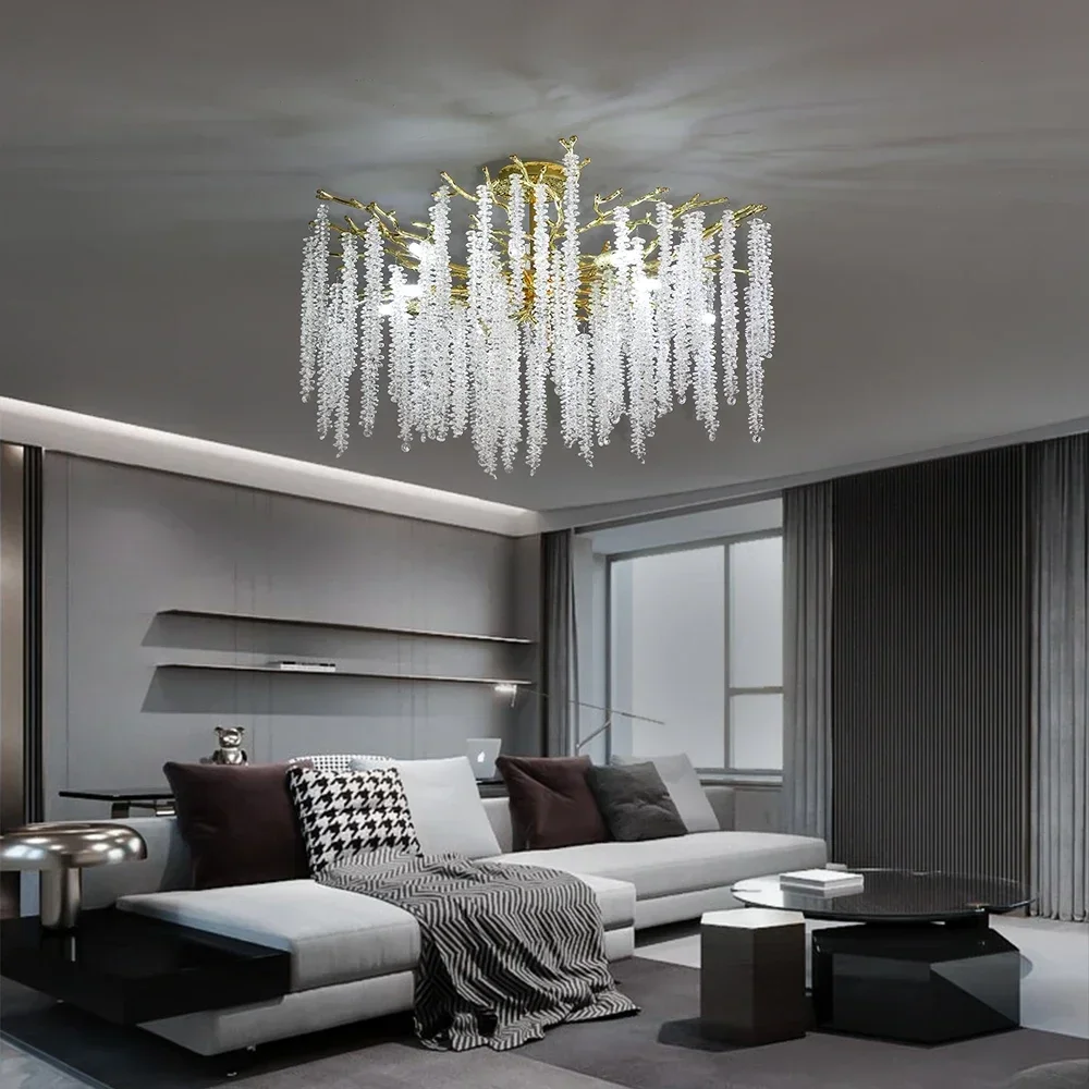 Round Crystal Ceiling Chandelier Lighting For Bedroom Living Dining Room Hallway Kitchen Gold    Light