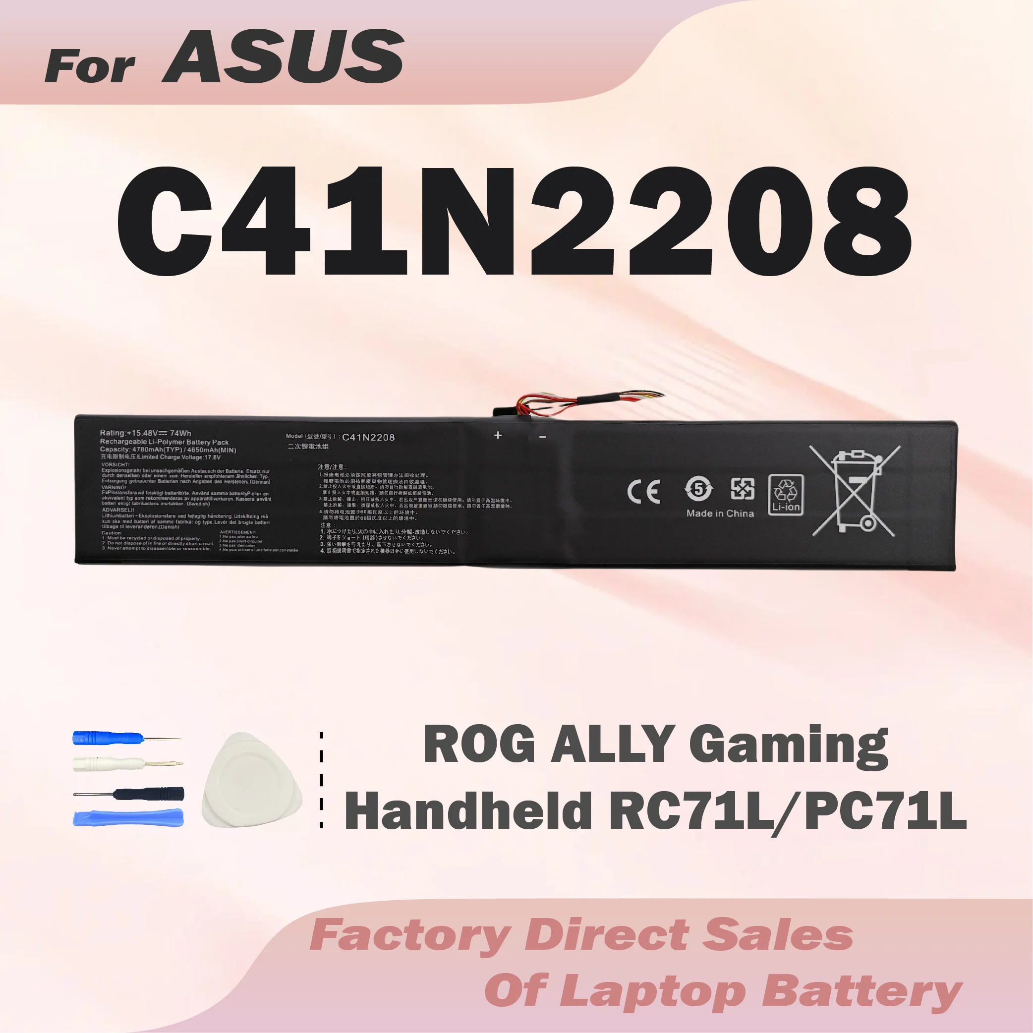 

GUANGQI C41N2208 New High Quality 74Wh For ASUS ROG ALLY Gaming Handheld Series RC71L/PC71L With Free Tools