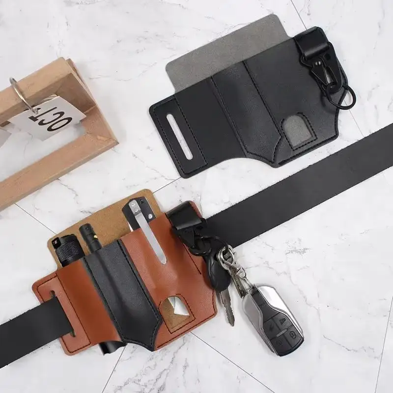 [New] 1Pcs Portable Tool Organizer Leather  Tactical EDC Tool Holder Leather Waist Pack Knife Sheath Flashlight Keychain Holder