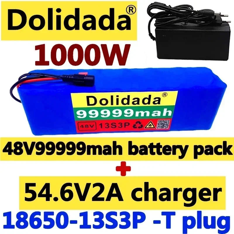 

Dolidada 48V 99.999Ah 1000w 13S3P 48V Lithium ion Battery Pack 99999mah For 54.6v Electric bicycle Scooter with BMS with charger