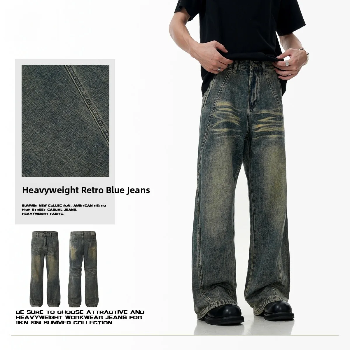 

American Deconstructed Design Wide Leg Pants Men's Women's Trendy Retro Straight Jeans Cotton Blend Comfortable Fall Wear
