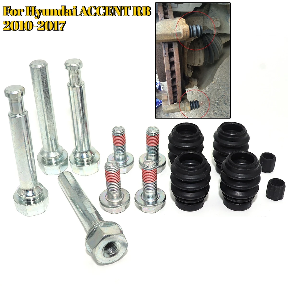 For Hyundai ACCENT RB 2010-2016 2017 Brake Caliper Cylinder Slider Guide Pin For Disc Housing Bolts Rubber Bushing Boot Seal Kit
