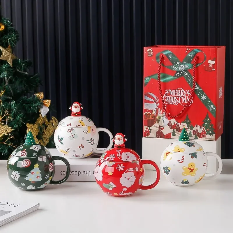 

Christmas Ceramic Cup Creative Cartoon Planet with Lid and Spoon Mug Foreign Trade Accompanying Gift Activity Gift Coffee