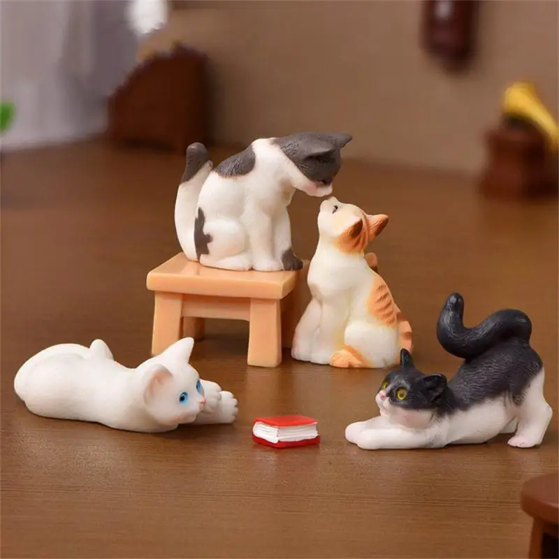 Cute Resin Cats Ornament Kitten Figurine Simulation Animal Micro Landscape Resin Crafts Cartoon Cute Kitte Animal Model Mini