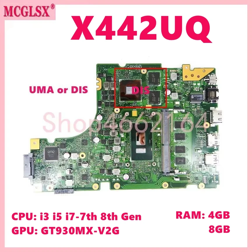 X442UQ i3 i5 i7 CPU 4GB 8GB-RAM Motherboard For Asus X442UQR X442UN X442UNR X442UF X442UR X442URR A480U X442UA X442UAR Mainboard