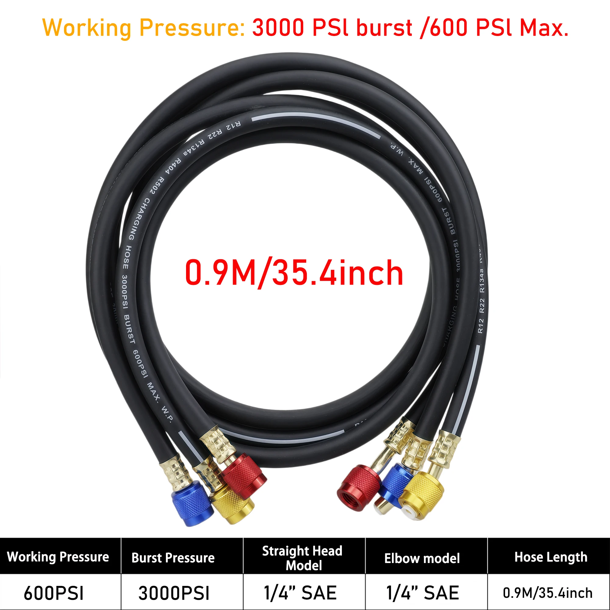 3 Stück R134A/R410A AC-Ladeschlauch-Kugelventile 600/800 PSI 1/4 Zoll SAE für R12 R22 R502 Auto-Klimaanlagen-Kältemittel-Füllschlauch