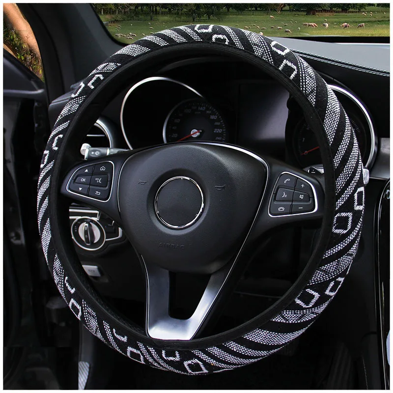 Protector de lino para volante de automóvil con estilo étnico, sin anillo de banda elástica interior para coche, se adapta a 14,5-15 pulgadas