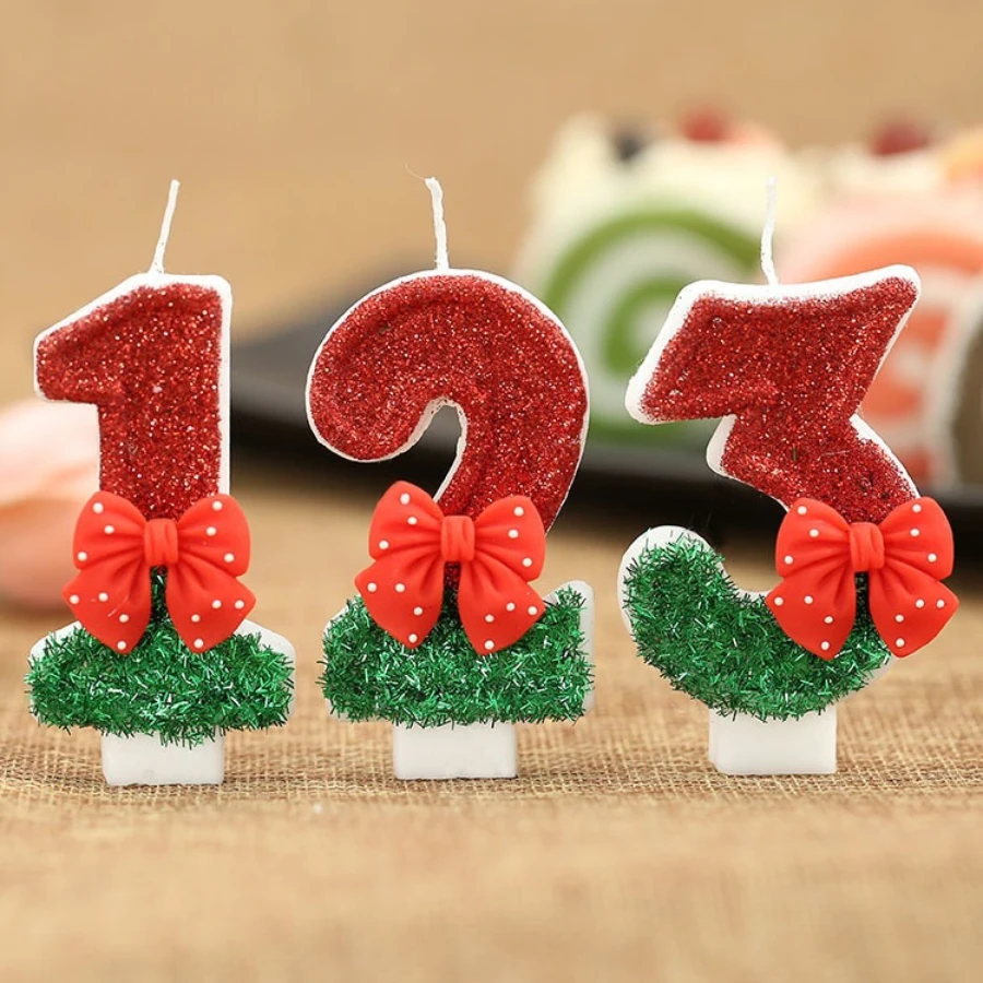 1pc Children's Birthday Candles Red Bow 0-9 Numbers Cake Decoration Gifts For Votive Candles Girl Guests Wedding Party Candles