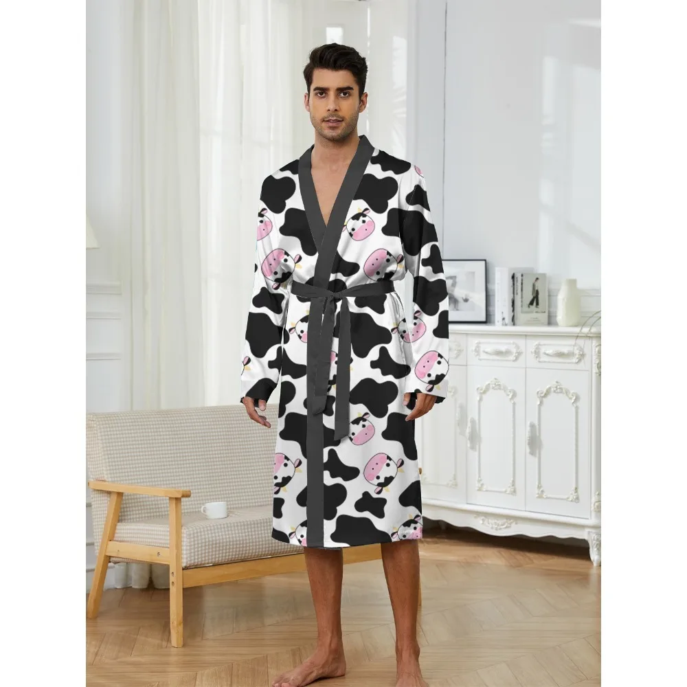 

Men's 3D printed cow pattern bathrobe and nightgown for comfortable and fast-drying all seasons