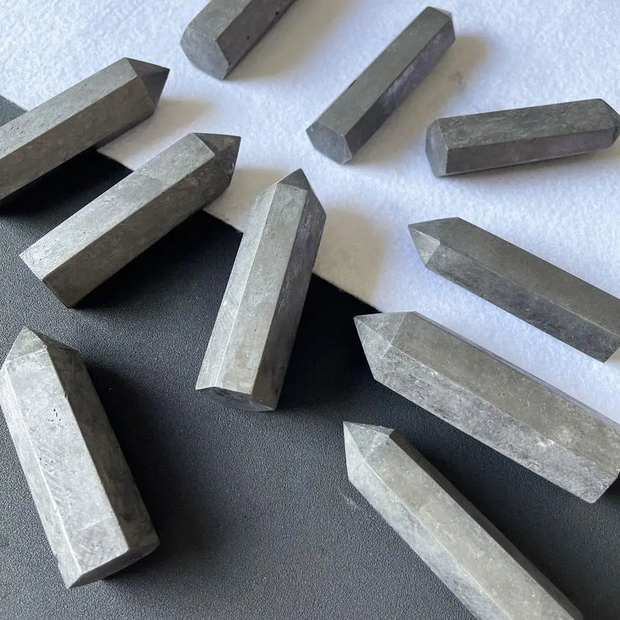 Natural Shungite Stone Obelisk Tower Polished Wand Point For Home Decoration