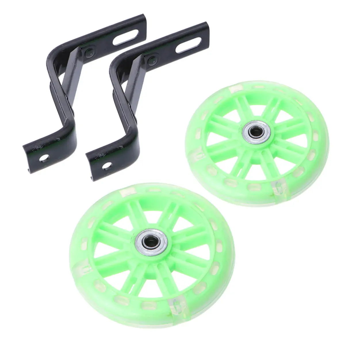 

2 шт. зеленых светящихся вспомогательных колес для детского велосипеда, прочные регулируемые балансировочные колеса для безопасной езды детей на велосипеде