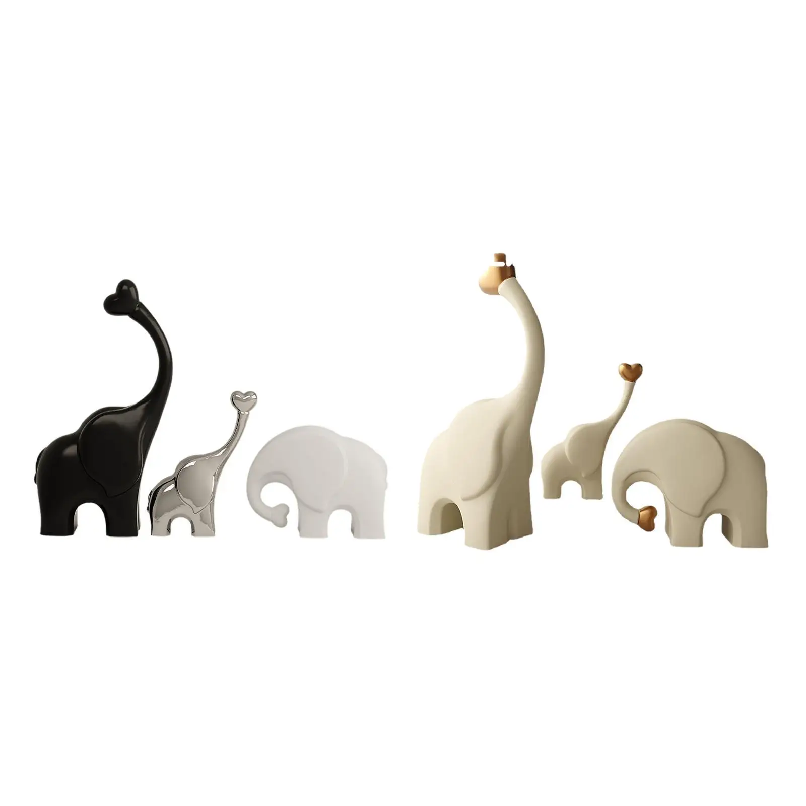 

3 Pieces Elephant Family Statues Animal Sculptures Modern Resin Desktop