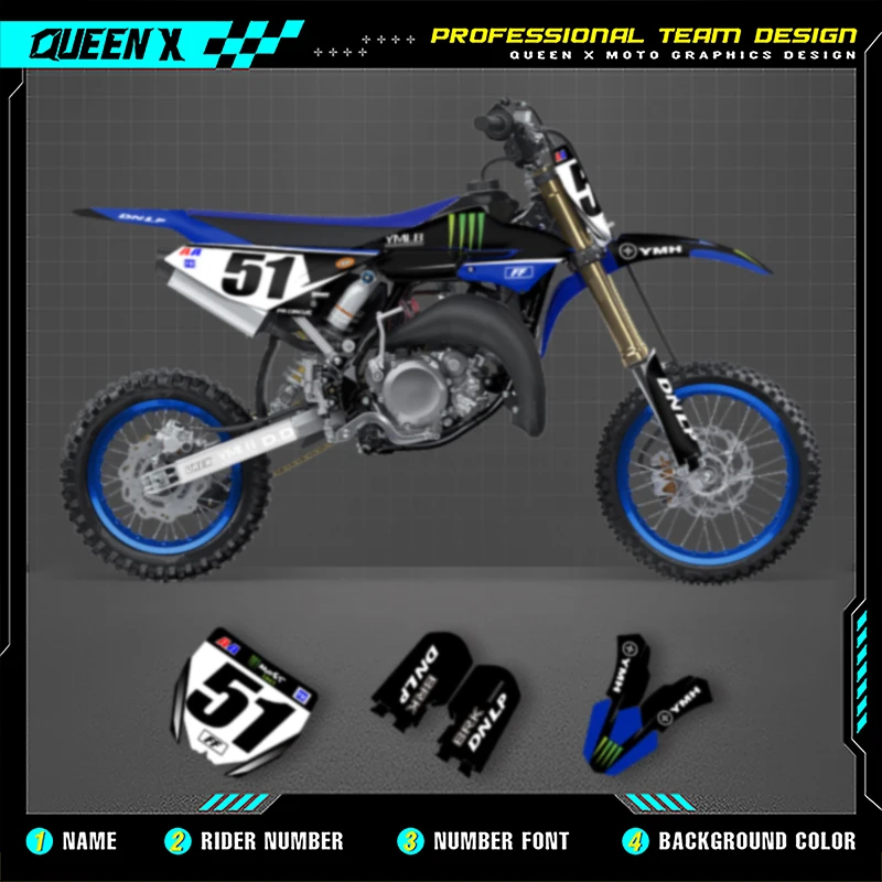 

Queen X MOTOR Cusotm Team для YAMAHA YZ65 2018 2019 2020 2021 001, наборы наклеек с графикой для мотоцикла