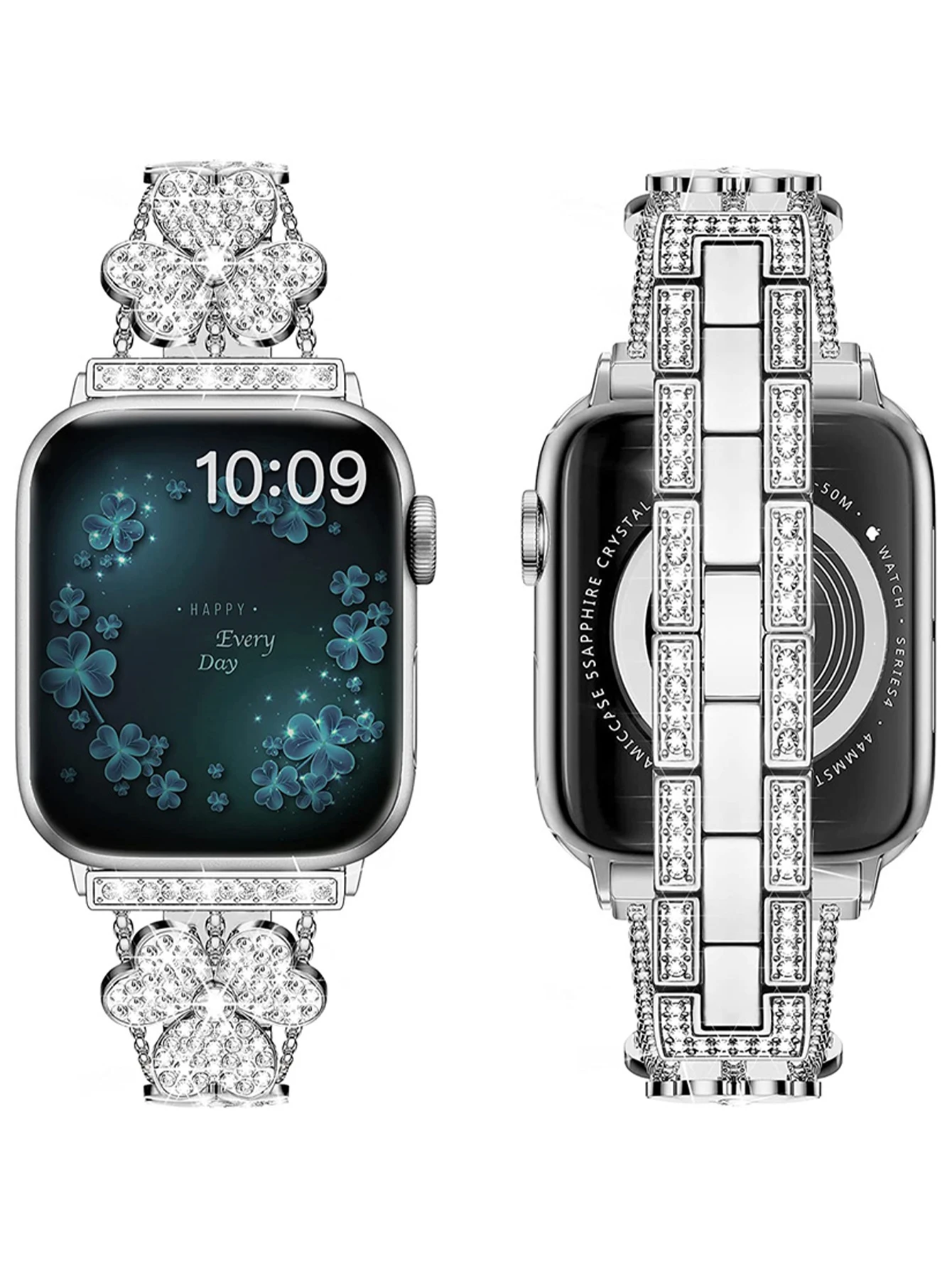 Bling‑Bling Shiny Zircon Inlaid Watch Strap, Clover Decorative Watch Band Compatible With IOS Watch 38/40/41MM