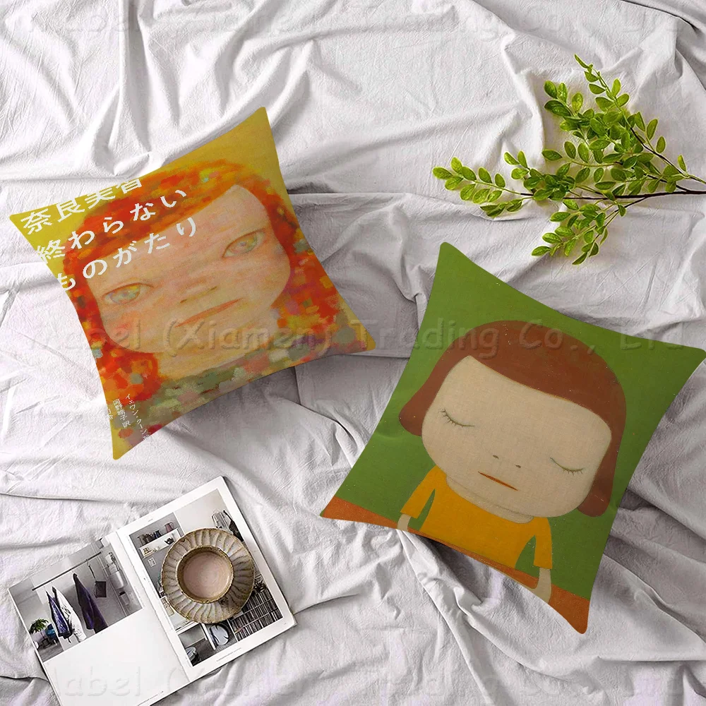 Cartoon Japanese Sleepwalking Dolls Yoshitomo Nara Cushion Cover Pillow Cover Decor Pillowcase Printed Cushion Case For Couch