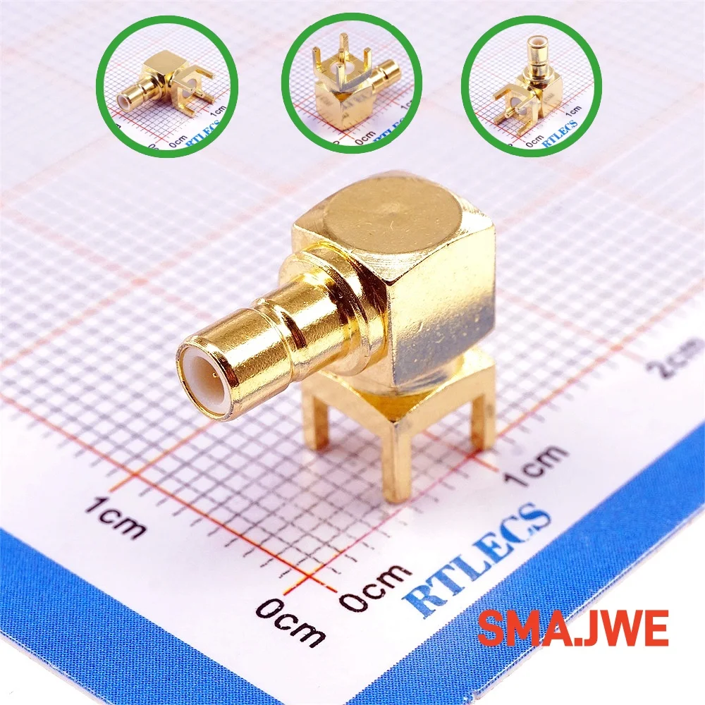 

100pcs SMB R/A Jack PCB Receptacle Male Pin through hole Right Angle PCB Solder Board Mount RF Coaxial Connector 50 ohm