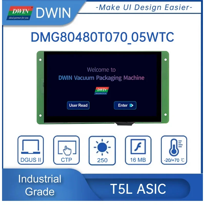 DWIN 7.0 بوصة TFT شاشة الكريستال السائل 800*480 262K اللون HMI شاشة ذكية RS232/TTL مقاوم/لوحة اللمس بالسعة DMG80480T070_05W