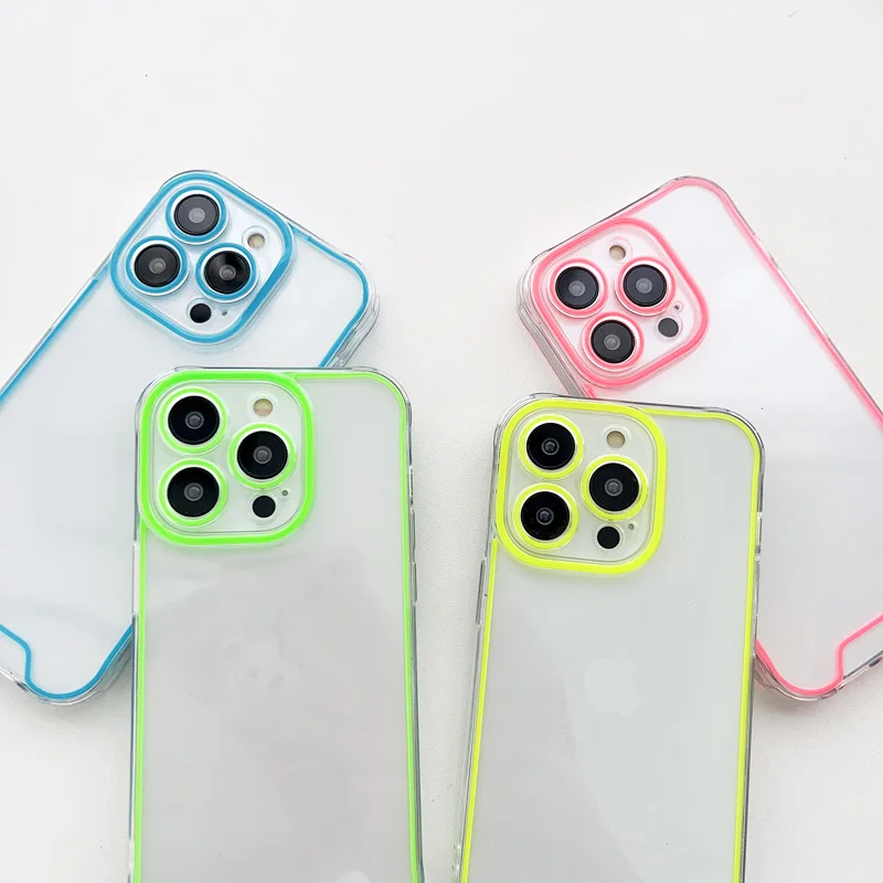 Transparent Fluorescent Neon Luminous Case For iPhone 14 13 12 11 Pro Max XS Max 16 Luxury Camera Protection Bumper Back Cover