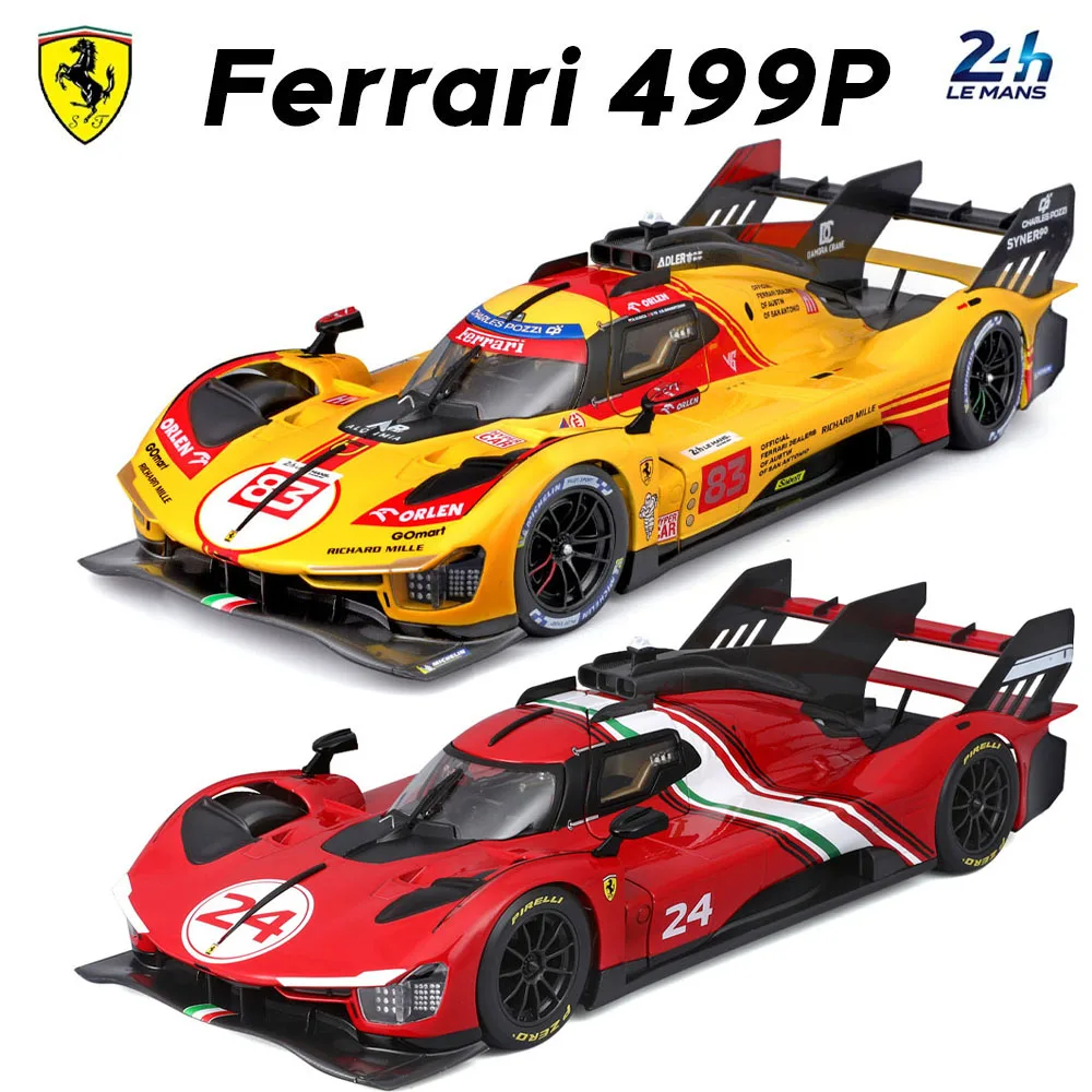 

New Stock Bburago 1:24 Le Mans 24h Ferrari 499p Series No.24 No.83 Coated Simulation Alloy Miniature Model Custom Kid Toys Gifts