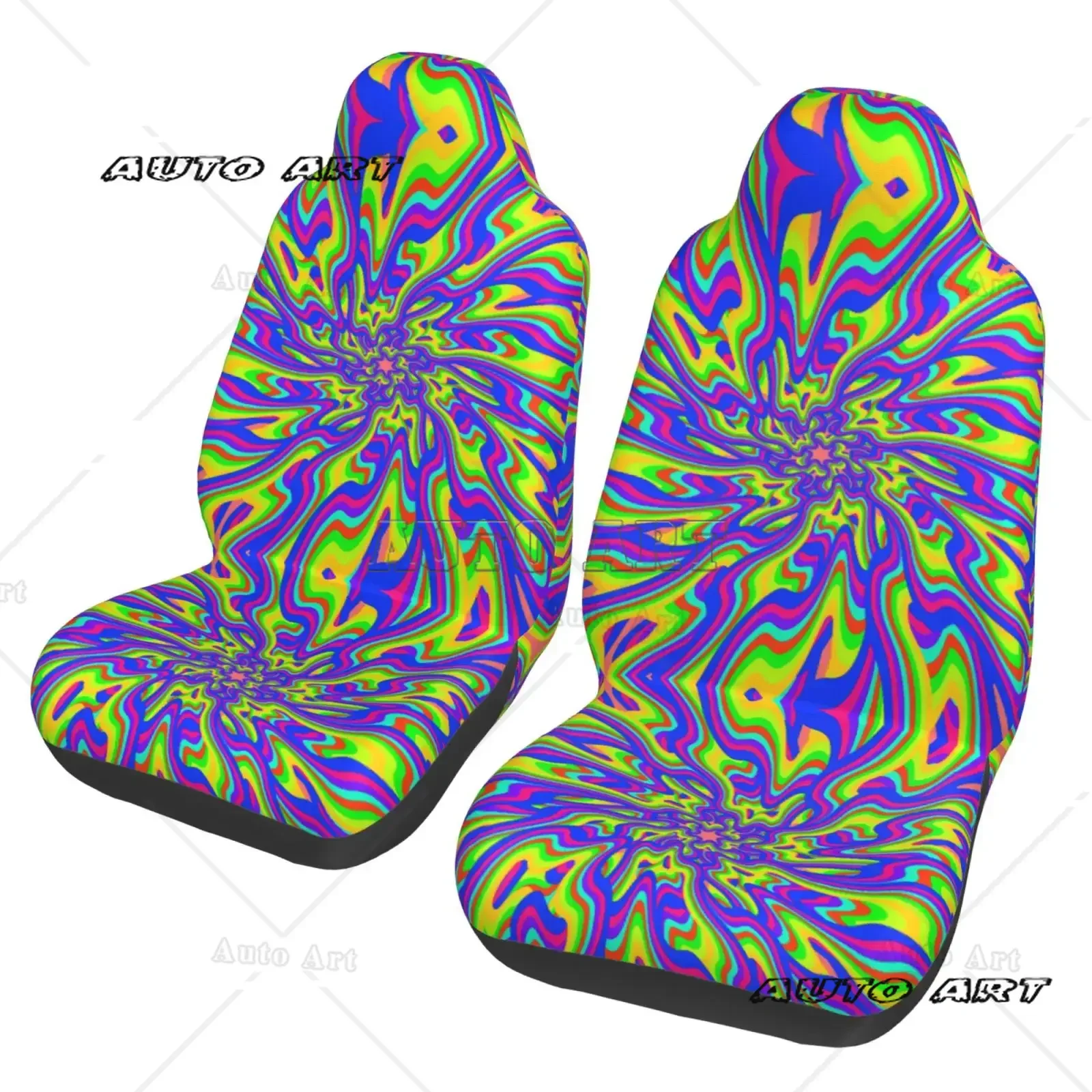 Psychedelic Rainbow Tie Dye Print Front Seat Cover 2 Pcs Universal Vehicle Seat Protector Mat Covers Fit Most Cars Sedan SUV Van