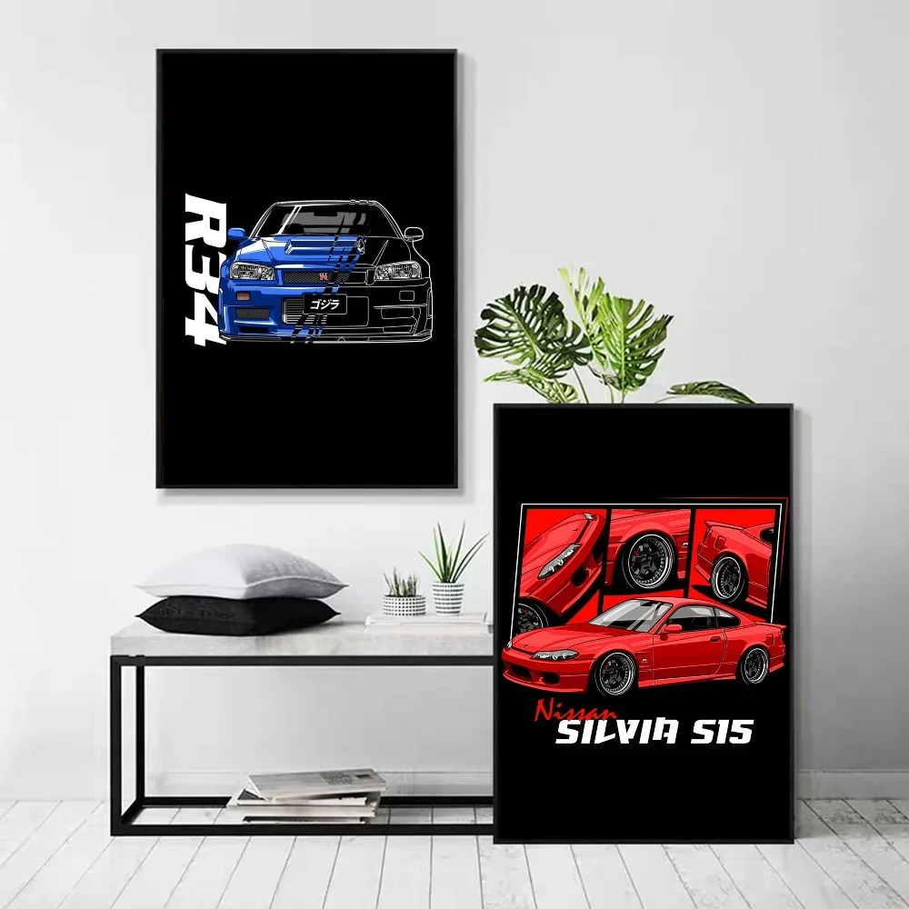 1pc Fast And Furious Sport Cars GTR Racing Car Poster Self-adhesive Art Waterproof Paper Sticker Wall Decor