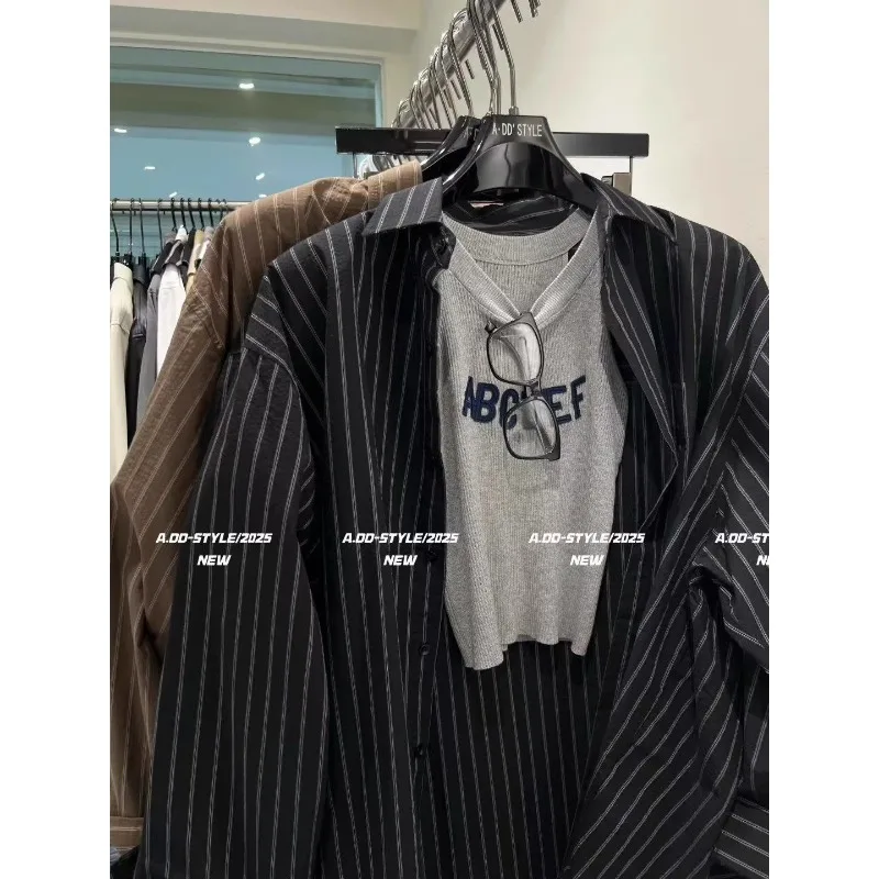 Corea Dongdaemun otoño nueva camisa de manga larga a rayas Tops casuales de mujer