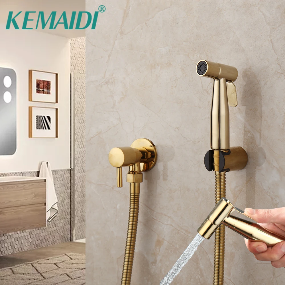 KEMADI Brush Gold Bidet Faucet Shower Portable Sprayer Set Hot and Cold Water Tap hygienic Shower Faucets for Bathroom Toilet