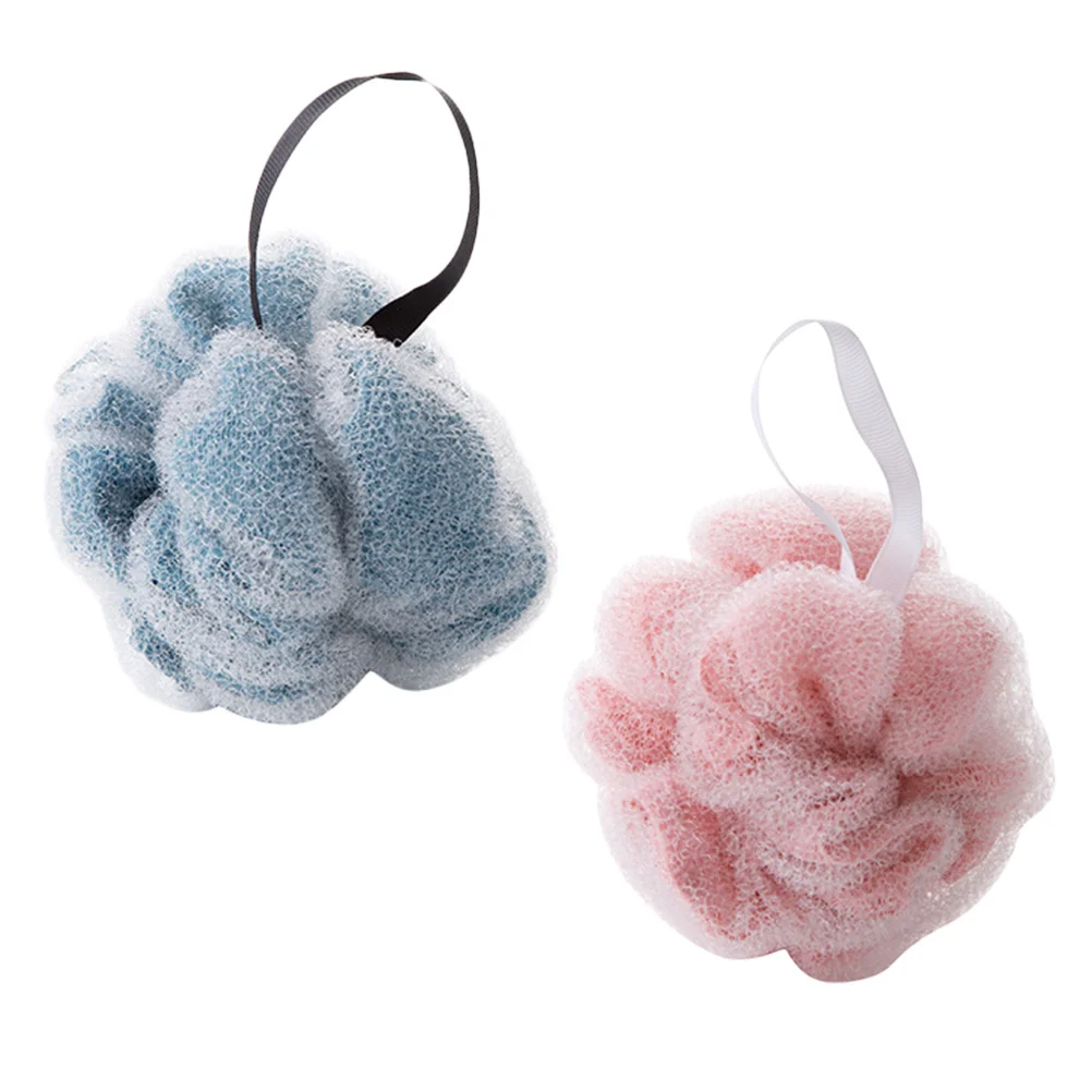 

2Pcs Bath Ball Mesh Shower Scrub Balls Soft Exfoliating Cleansing Body Skin Care with Hanging Rope for Women Men Pink