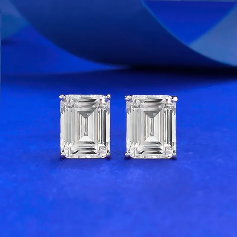 S925 Silver Simulation Emerald Cut 7 * 9mm Rectangular Pagoda Earrings for Cross-border Use on AliExpress in Europe and America