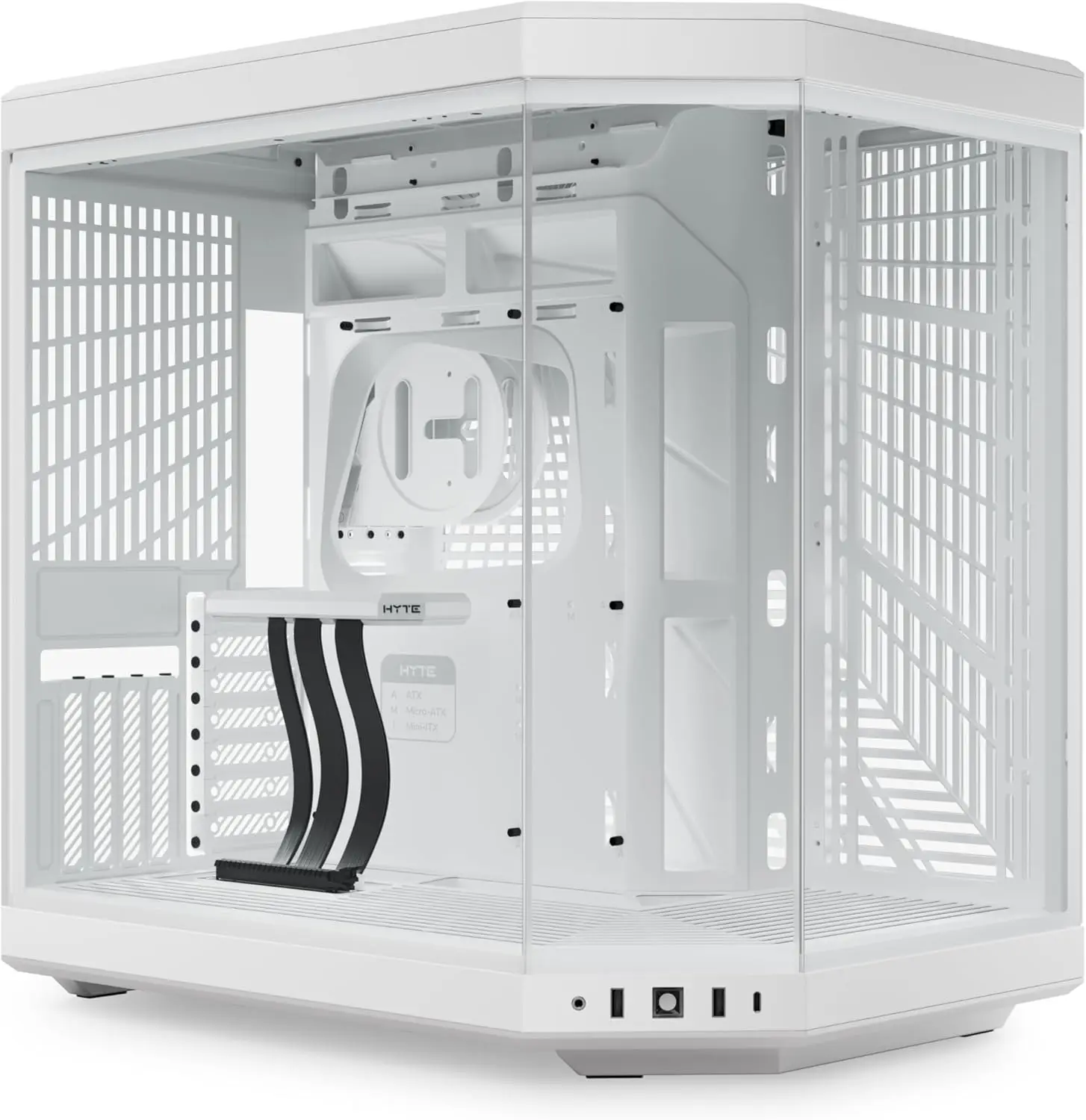 Upgraded Modern Aesthetic Dual Chamber Panoramic Tempered Glass Mid-Tower ATX Gaming Case with PCIE 4.0 Riser Cable, Snow White