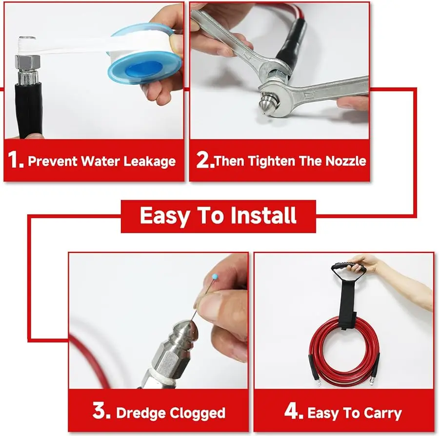 طقم نفاث المجاري NIFUAL لغسالة الضغط، منظف استنزاف الضغط 200FT 5800PSI 1/4 بوصة NPT زاوية دوارة وخرطوم زر Se #3