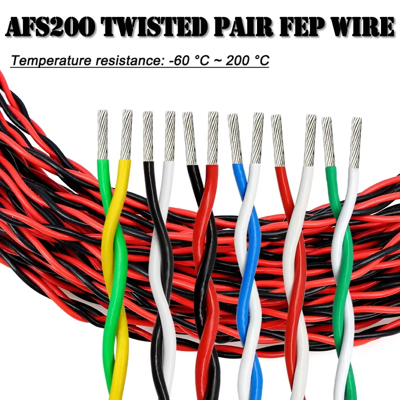 5/10M 2pins High Temperature Resistant Copper Wire 26/24/22/20/18/15/13AWG FEP Insulated Twisted Pair Electronic Signal Cable