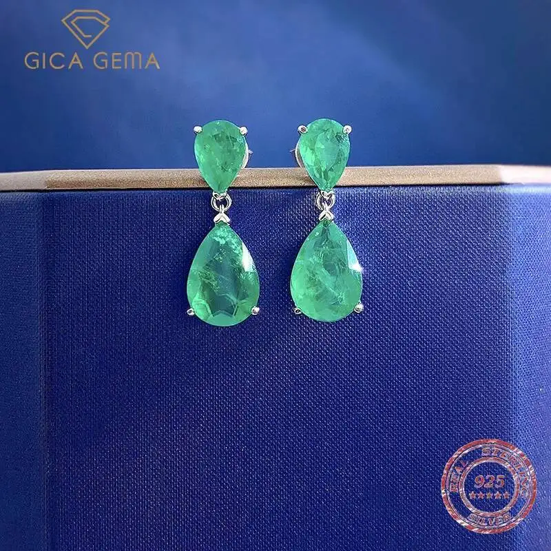 Gica Gema 2023 Trend Jewelry S925 Sterling Silver 7*10 Emerald Wedding Earrings For Women Simulation Drop Earring Party Jewelry