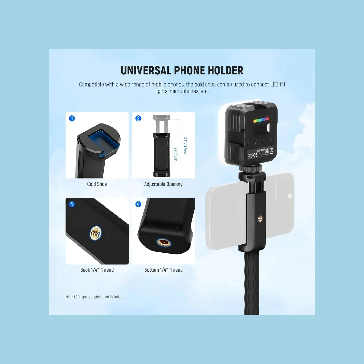 Neewer Action Camera Mount Kit with Super Clamp/Adapter /Phone Holder for Flat/Round Surfaces, GoPro/DJI Action Cam/Smartphone