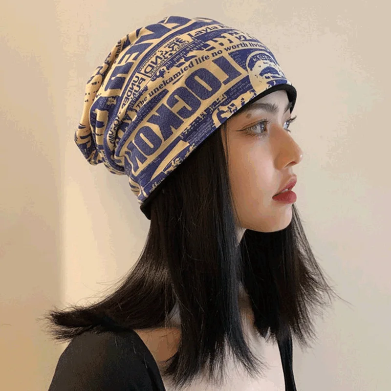 Letter Print Beanies Hat for Women Retro Thin Headscarf Hat Lovers Pile Hats Spring Autumn Beanies Corros