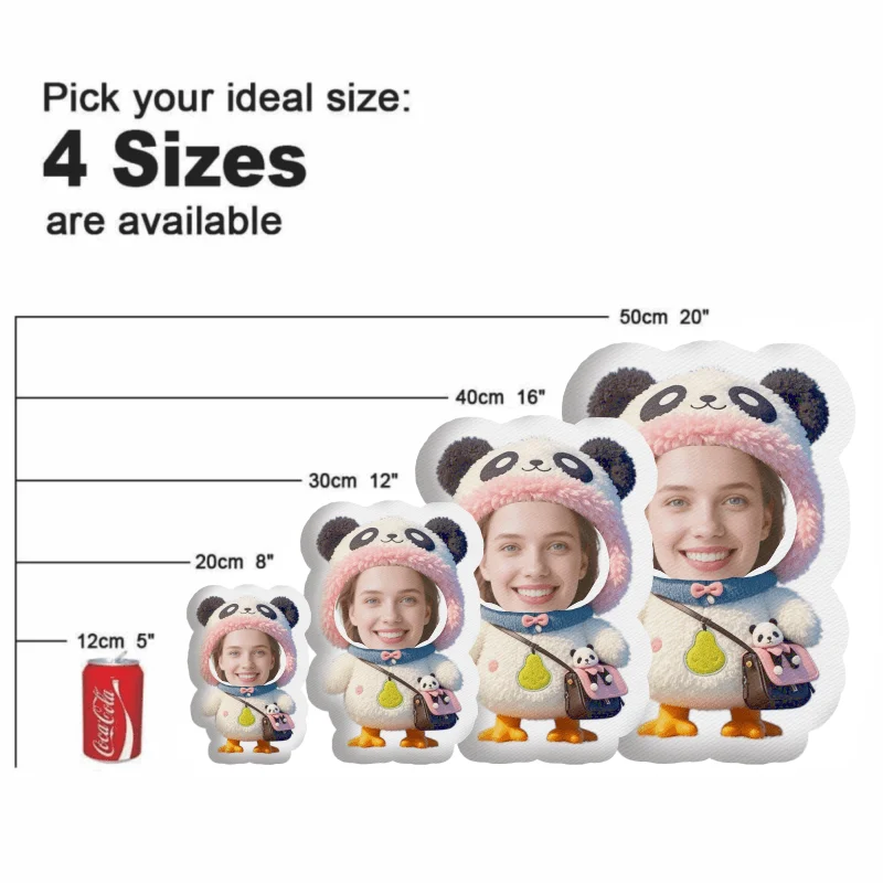 Customized photo replacement pillow 3D printed personalized panda hug pillow, pink and black design, soft plush home decoration