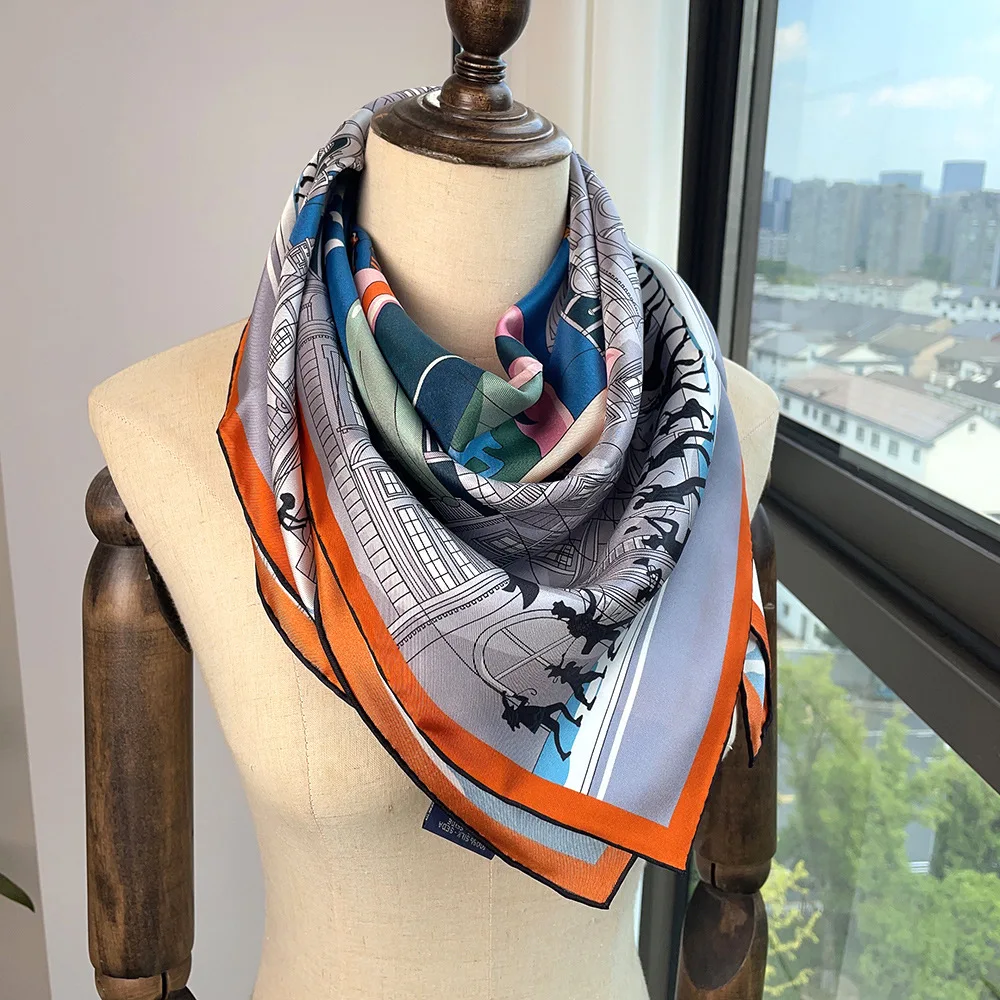 2025 Silk Square Scarf for Bag Luxury Designer Handrolled Edge Shawls Bandanas Hijab Scarves for Ladies Foulard Christmas Gift