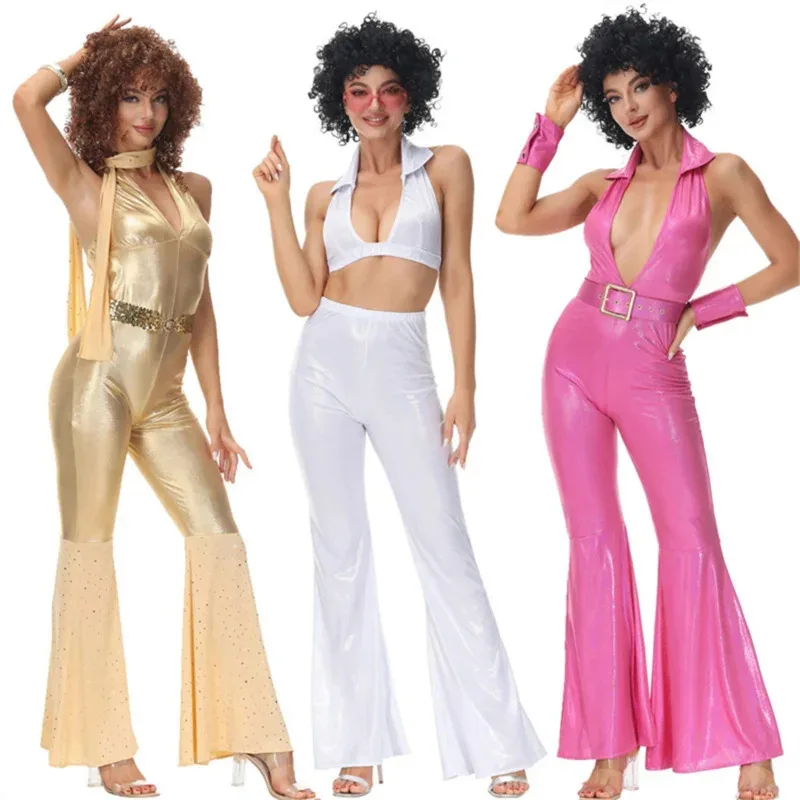 

Women sexy rock disco hippies cosplay costumes adult Halloween 70's 80's hippies dance outfits party fancy dress