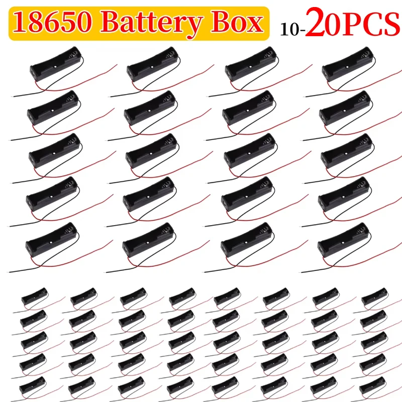 10 Peças Suporte para Bateria 18650, Caixa de Armazenamento de Bateria de Plástico para Power Bank com Fio de Conexão de 150mm, Comporta 1 Bateria 18650