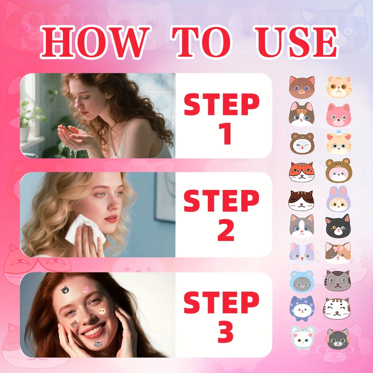 20 قطعة من ملصقات حب الشباب على شكل قطة كرتونية لطيفة، لتغطية العيوب، مقاومة للماء والعرق #5