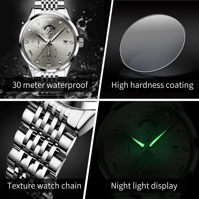 OLEVS Men's Watches 2925 Top Brand Luxury Business Original Quartz Watch for Man Simple Fashion Double Scale Waterproof Luminous