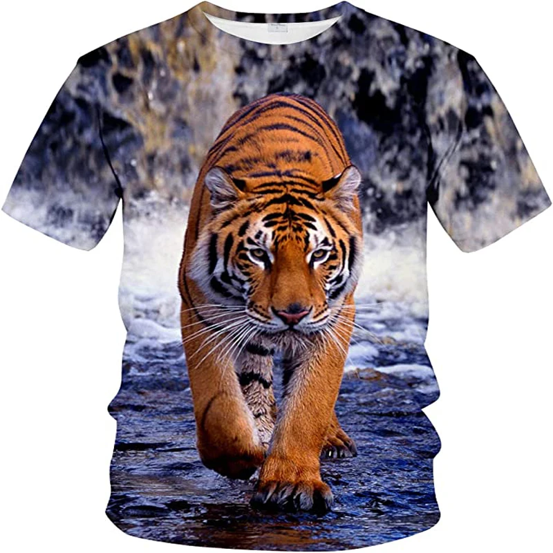 Fashion Men New 3D Animal Tiger graphic t shirts Summer Trend Hip Hop Cool Street Style Print Oversized O-neck Short Sleeve Tees