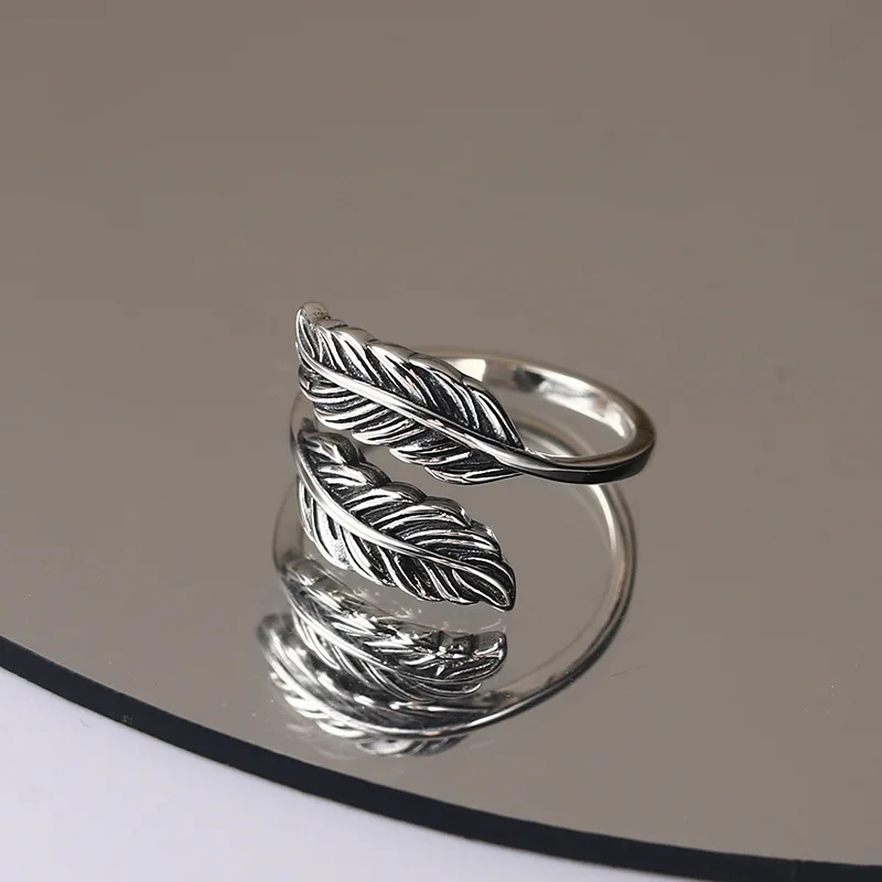 

Buyee 925 Sterling Silver Female Ring Finger Elegant Feathers Open Ring for Women Fashion Fine Jewelry Circle Gift