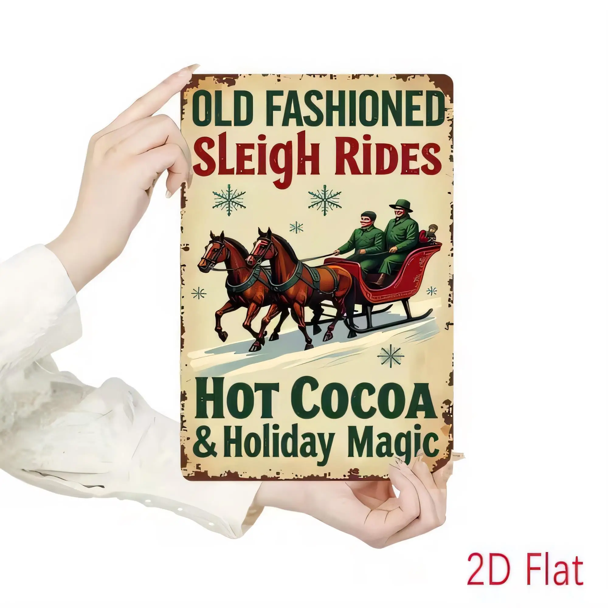 Tin Sign Old Fashioned Sleigh Rides Hot Cocoa & Holiday Magic Vintage Christmas Wall Decor  Metal Plaque Rustic Home Bar Garage
