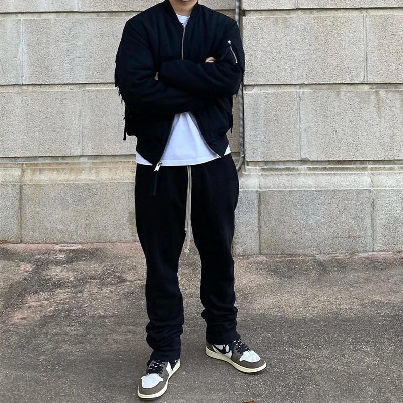 

k Basic Sle Men's Straight Leg Cotton Trousers High Street RO Sle Pure Color Autumn Streetwear Straight Cut Casual Pants