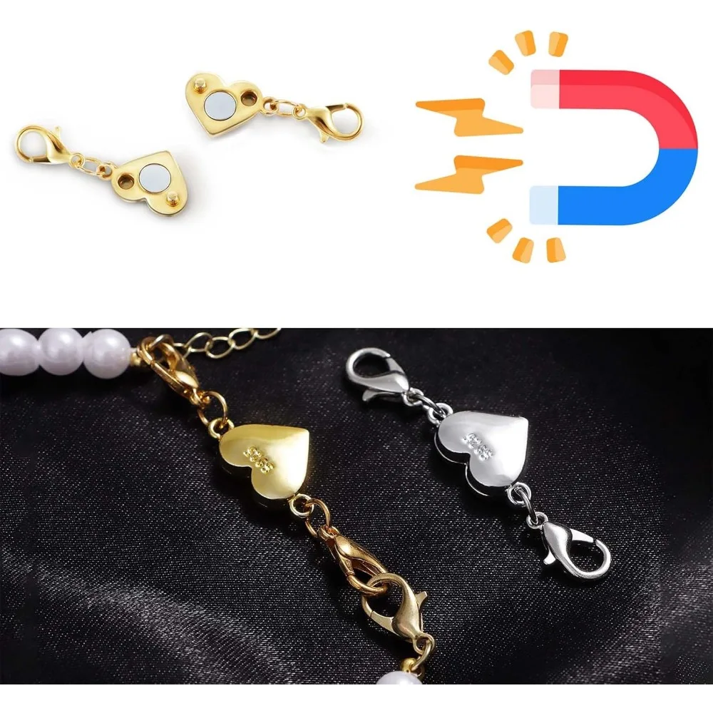 925 Silver Heart-Shaped Magnetic Necklace Clasps and Closures, Magnetic Clasp Converter for Jewelry Making Supplies