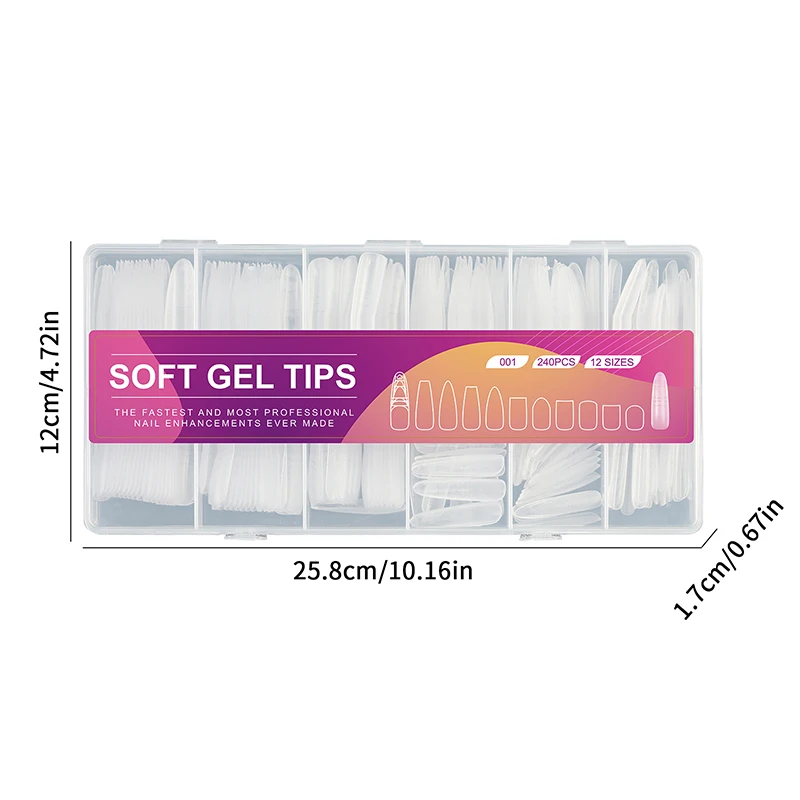 240 Stück trapezförmige lange, matte, weiche Gel-Nagelspitzen, spurlos, mit Hilfslinien, multifunktional, vollständige Abdeckung, künstlicher Nagel zur Verlängerung